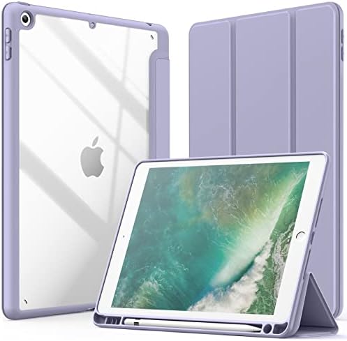 JETech Case for iPad 9.7-Inch (6th/5th Generation, 2018/2017) with Pencil Holder, Clear Transparent Back Shell Slim Stand Shockproof Tablet Cover, Auto Wake/Sleep (Light Purple)