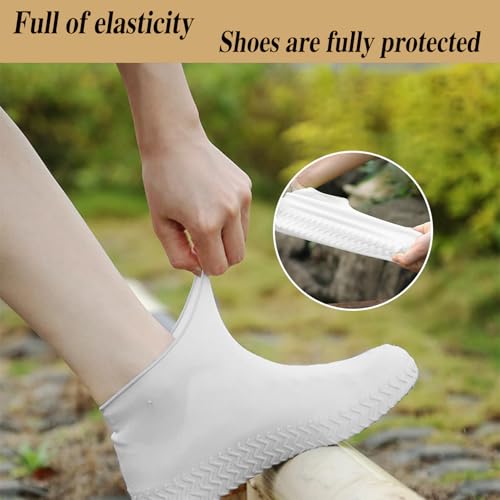 RHQFDM 4 Stück Unisex Wasserdichte Überschuhe Wiederverwendbar Rutschfestes Silikon Schuhüberzieher Halbtransparent Silikon Wasserdichte Überschuhe für Regentage,Strände,Schlammige Straßen(L)