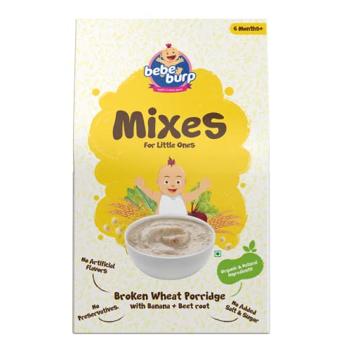 Image of BE'BE' BURP - Cereals | Mix Porridge Broken Wheat Porridge with Banana & Beetroot | No Sugar No Salt | No Artificial Preservatives & Flavours | Real Fruits & Vegetables | 200g