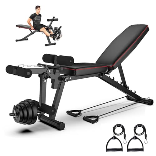 Multifuncional Banco de Musculación y Abdominales, Banco de Pesas Musculacion Ajustable, Respaldo Ajustable en 5 Niveles Inclinable Declinable Plano con Extensión de Piernas Banco de Fitness Para Casa