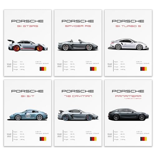 Image of Wall Art Posters, 20x30 cm (A4), Self-Adhesive Car Poster for Bedroom, Living Room, Office (Porsche)