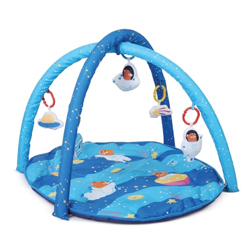 Image of Baby Playgym for Babies | Activity Play Gym Mat with 5 Hanging Toys|Foldable&Durable Cotton Play Mat|Baby Crawling Mats for Floor for 0 to 24 Months (Space)