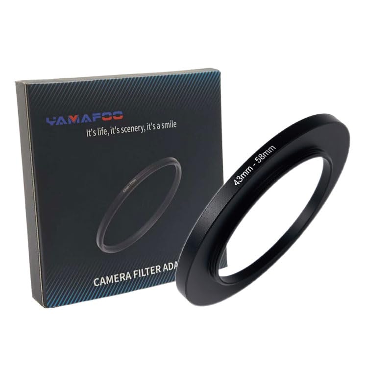 YAMAFOO 43mm to 58mm Step-Up Ring/Step Down Rings Filter Adapter for All Brands UV ND CPL Metal Ring Step-Up Rings Adapter Filter,Black (43-58)