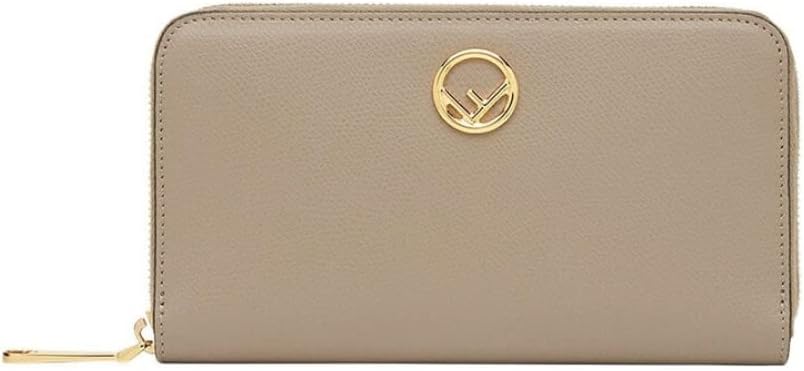 F Is Tortora Grey Calfskin Leather Zip Around Long Wallet 8M0299, Grey, Medium, Classic