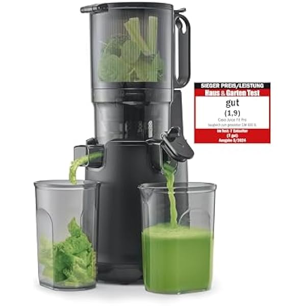 CASO Juice Fit Pro Slow Juicer, zwycięzca testu: test domu i ogrodu, niska liczba obrotów (40 obr./min), duży otwór do napełniania o średnicy 130 mm do całych owoców, czarny