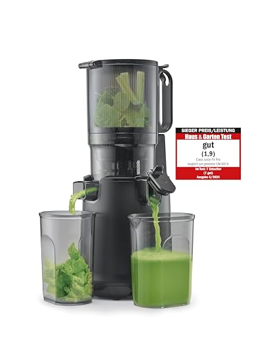 CASO Juice Fit Pro Slow Juicer, zwycięzca testu: test domu i ogrodu, niska liczba obrotów (40 obr./min), duży otwór do napełniania o średnicy 130 mm do całych owoców, czarny