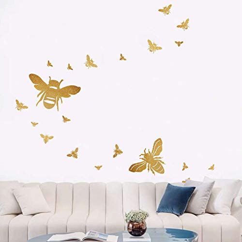 Bee Wall Decals Honey Bee Wall Decor Bee Wall Stickers Gold Honey Bee Decals, Honeycomb Wall Decals, Nursery Wall Decor Peel&Stick And Removable Decals For Bedroom #TOP4