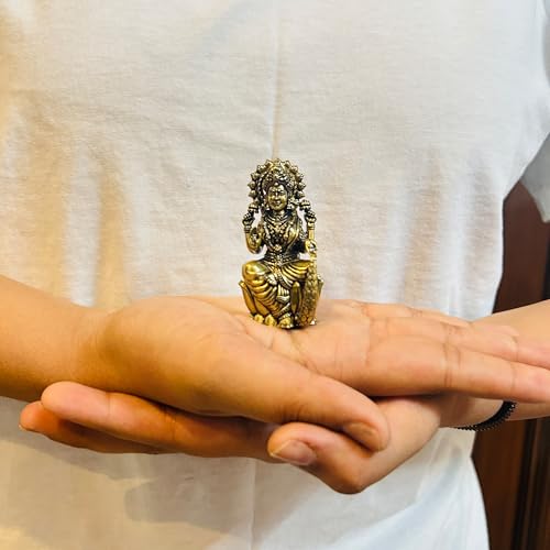 Image of INDICAST Handcrafted Brass Goddess Laxmi Statue for Home Temple | 3.5 inch Maa Lakshmi Figurine Idol Murti Sacred Symbol of Wealth | Perfect for Rituals & Gifting (Weight- 150gm)