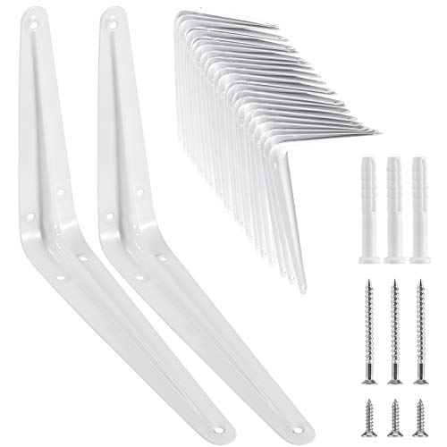 KEILEOHO 24 Pack 6 x 8 Inches Shelf Brackets, Heavy Duty L Metal Wall Corner Angle Shelf Brackets with Screws, Bracket Supports for Hanging Shelves, White