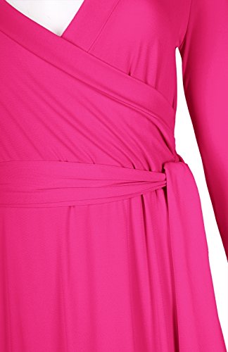 Image of Women's 3 /4 Sleeve Deep V-Neck Maxi Faux Wrap Solid Plus Size Dress