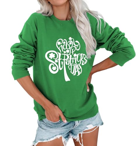 Image of Women's St Patrick's Day Shamrock Sweatshirt Irish Shirts Pullover Top Cute Long Sleeve Holiday Outfit & Gift