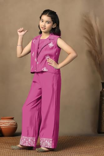 Image of Fashion Dream Girls Chanderi Ethnic Top & Palazzo Set|Indo Western Set|Salwar Suit