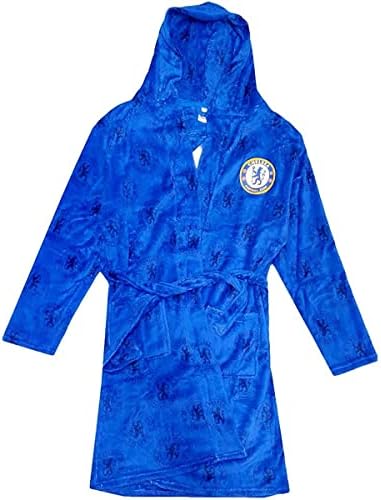 Mens Official Chelsea Football Dressing Gown Hooded Fleece Bath Robe Sizes S-XL (Large)