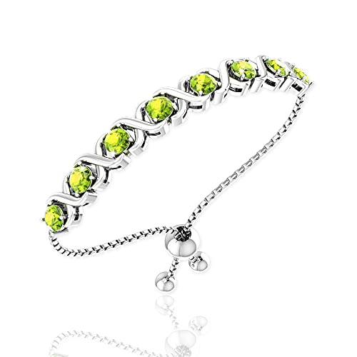 Belinda Jewelz November Birthstone Bangle Bracelet For Women Classic Beautiful 925 Sterling Silver Gemstone Xo Bolo Tennis Bracelets Fine Wrist Jewellery Accessory 4.2 Carat Peridot 11 Inch #TOP7