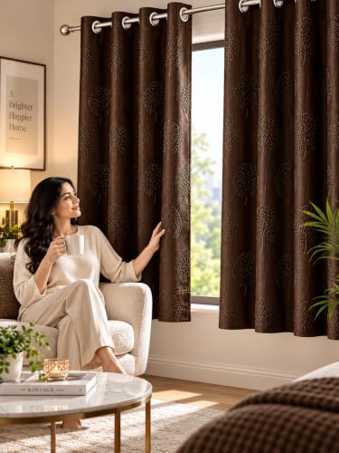 Image of FLORANCIA Polyester Eyelet Window Curtains 5 Feet Long (152 cm) Pack of 2