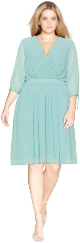 JSEIAJB Surplice Neck Chiffon Dress Sashes A-line Party Dress Female Large Size Casual Office Dress(3X-Large)