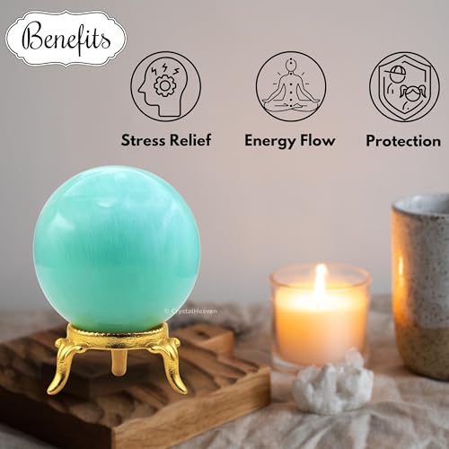 Image of Certified Amazonite Crystal Ball for Meditation - Premium Crystal Vastu Items for Home and Feng Shui Items for Good Luck - Ideal for Pooja Supplies and Spiritual Practices (2 inch Inch)
