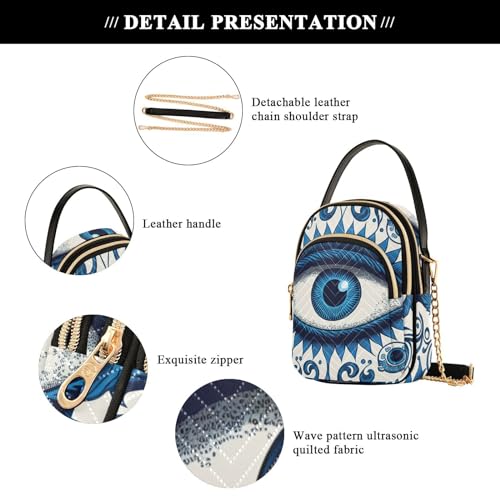 Pattern Blue Evil Eye Crossbody Shoulder Bags for Women, Compact Fashion Sling Bag with Chain Strap Top handle for Evening Party Dating Travel3