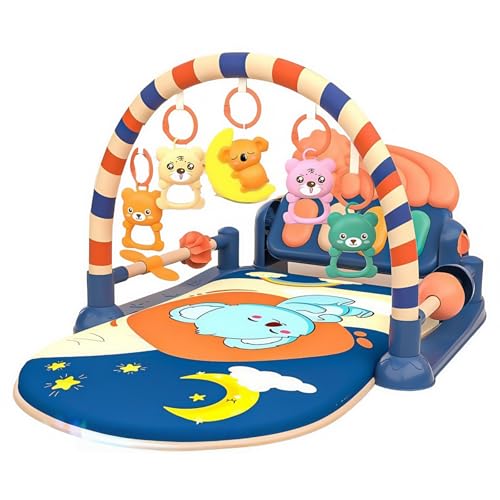 OXIZER 多機能ベビージム, 5種類音楽+ナイトライト内蔵, 0-36ヶ月対応, 洗濯可能素材, 折りたたみ収納, 知育玩具付き, 出産祝い/誕生日ギフト, 日本安全基準適合, コンパクト設計, 床置き/プレイマット兼用 (ブルー,Bluetooth