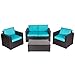 Peach Tree 4 PCs Outdoor Wicker Rattan Sofa Set Armrest Sofa with Coffee Table Patio Furniture Sectional Set with Washable Removable Cushions Backyard Pool