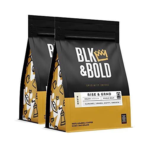 BLK & Bold | Rise & GRND Coffee Blend | Fair Trade Certified | Medium Roast | Whole Bean Coffee | 2 pack of 12 oz. bags