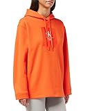 Calvin Klein Damen Ck Woven Label Oversized Hoodies, Coral Orange/Bright White, M