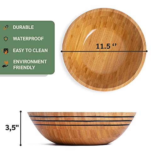 Reubens Wooden Large Serving Bowl - Elegant Design Ideal For Salad, Fruit, Popcorn, Mixing, Handcrafted Home & Kitchen Decorative Centerpiece #TOP6