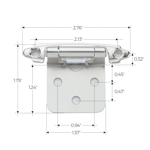 Image of Ravinte 30 Pack (15 Pairs) 1 /2 inch Overlay Cabinet Hinges, Self-Closing Semi-Concealed Face Mount, Polished Chrome Decorative Hardware with Door Bumpers for Kitchen & Cupboard Doors, Silver