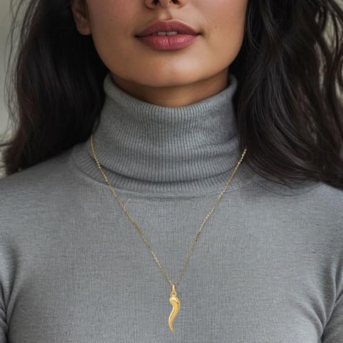 DEWBERRY 14K or 10K Solid Gold Italian Horn Cornicello Good Luck Charm | Italian Horn Necklace for Women,Men | Cornicello Necklace | Good Luck Amulet | Protection from Evil3
