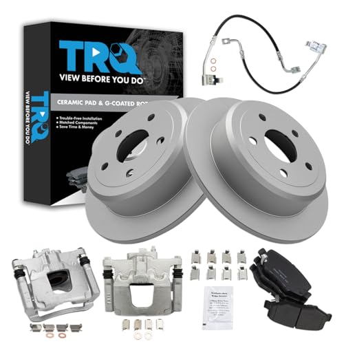 Image of TRQ Rear Brake Pad and Rotor Set Ceramic Coated Rotors Calipers Compatible with 2008-2012 Jeep Wrangler