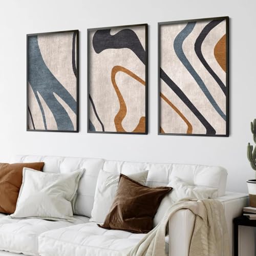 Affiche abstraite bleu beige JGGXHM triptyque 85x120cm cadre interne - 5
