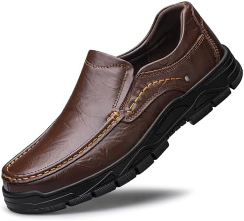 WNUKATO Men's Leather Casual Shoes Flat Slippers Suitable for Work and Leisure 9066, Braun 9066, 40 EU