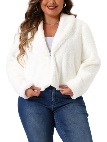Agnes Orinda Plus Size Jacket for Women Winter Cropped Lapel Shrug Long Sleeve Faux Fur Fluffy Coat2