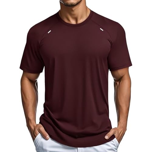 MAGCOMSEN Men's Dry Fit Shirts Mesh Short Sleeve Athletic Lightweight Workout Performance Hiking Shirt