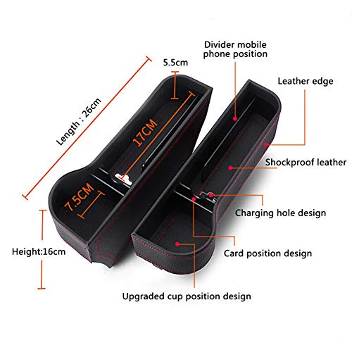 Xergur Car Seat Gap Organizer Front Seat Gap Filler, 1 Pair Multifunctional Car Storage Box with Cup Holder for Driver and Passenger Side - 4 Car Headrest Hooks for Purse Groceries Bag Handbag