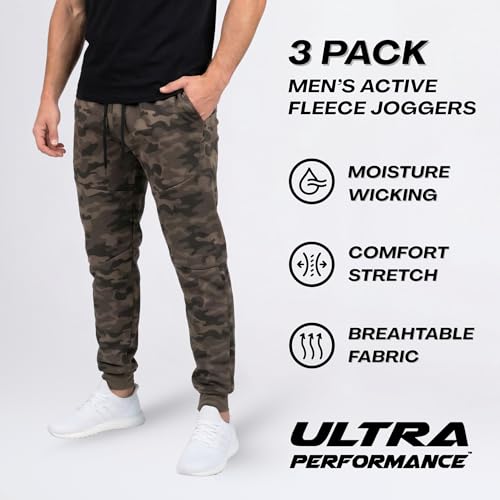 Ultra Performance 3 Pack Fleece Active Tech Joggers for Men, Mens Sweatpants with Zipper Pockets - Thumbnail 3