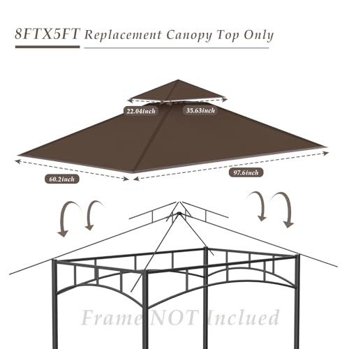 Grill Gazebo Replacement Top, 5 * 8 Outdoor BBQ Top Cover, Double Layer BBQ Gazebo Top Canopy for Model #L-GG001PST-F (Brown) - Image 4