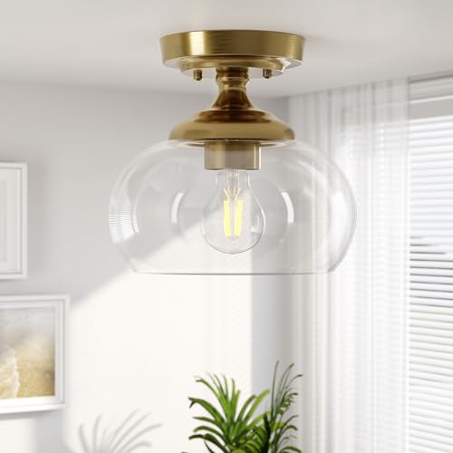 Image of VONLUCE Industrial Semi Flush Mount Ceiling Light, Brushed Gold