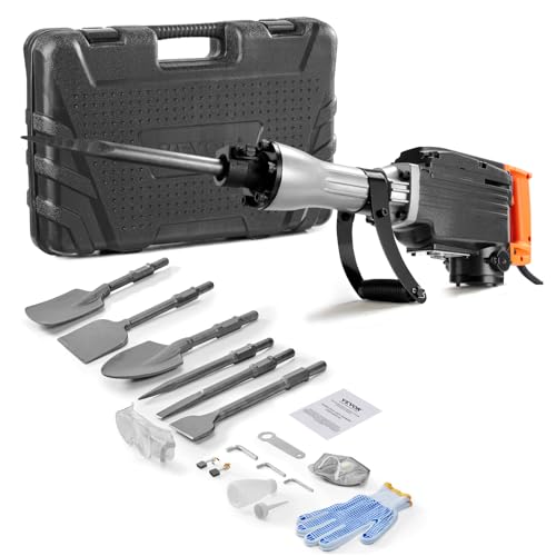 VEVOR - Martillo de demolición, 1350 BPM, triturador de hormigón, 6 piezas de cinceles con funda, martillo eléctrico de 2200 W, resistente, negro
