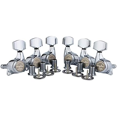 Guyker 6Pcs Guitar Locking Tuners (3L + 3R Handed) - 1:21 Ratio Lock String Tuning Key Pegs Machine Heads with Hexagonal Handle Replacement for LP SG Style Electric, Folk or Acoustic Guitars - Chrome Cover
