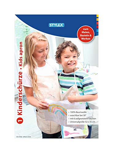 Stylex 46718 - Malschürze für Kinder, Kinderschürze ca. 35 x 50 cm groß mit 6 Taschen, aus 100 Prozent Baumwolle, waschbar bei 30 °C