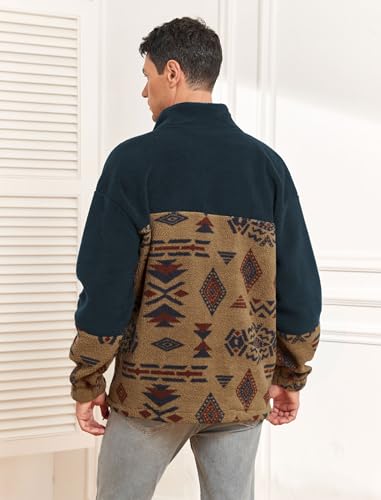 Image of ZAFUL Aztec Print Fleece Jacket - Unisex Full Zip Hoodie with Stand Collar, Pockets & Fluffy Texture