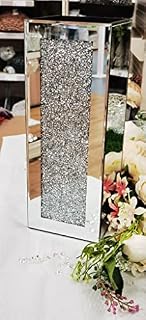 Deenz Flower Vase With Floral Design Crystal Crushed Diamond loose diamante Flower Vase Pot Silver 13x13x35Cm