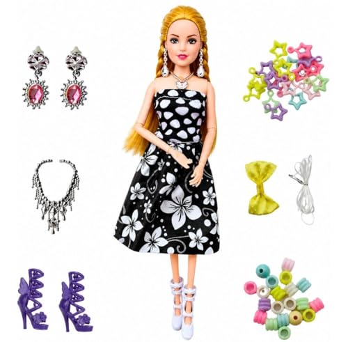 Image of Fashion Doll for Girls with 20+ Accessories, Dress Up Doll Toy Set with Earrings Necklace Shoes Hair Beads & Styling Accessories, Pretend Play Fashion Princess Doll for Kids Girls 3+ Years