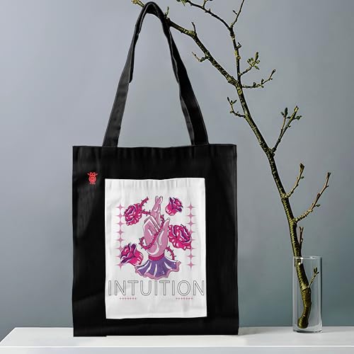 Image of ZORI Black Tote Bag With Pocket Printed Designed Canvas Tote Bags For Women large capacity,Tote bag For Shopping, College, Travel, More Canvas Handbag For Unisex Bag