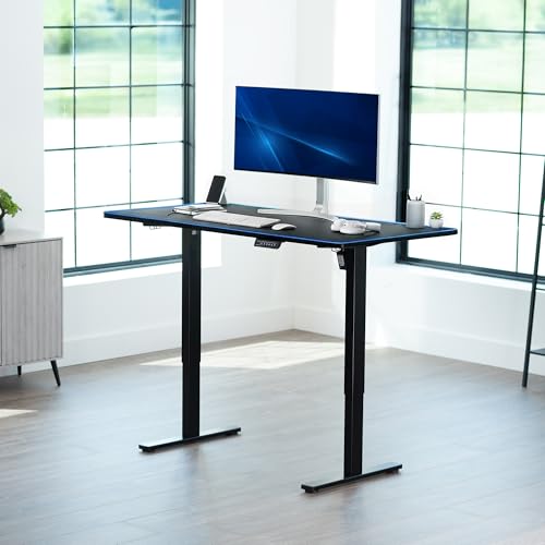 Image of VIVO Black 60 x 30 in Standing Desk, DESK-KIT-1B6BP-30 | Electric, Holds 220 lbs, Sit Stand, Height Adjustable, Extra Deep Full-Size Mouse Pad, Memory Presets, 1B Series, Black Frame