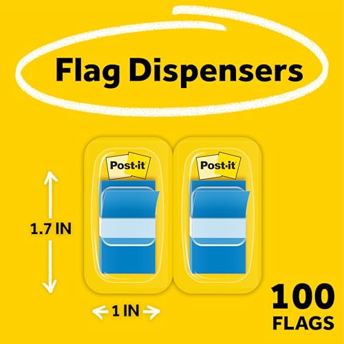 Image of Post-it Standard Page Flags in Dispenser 1in Wide, Blue 100 Flags, 680-BE2