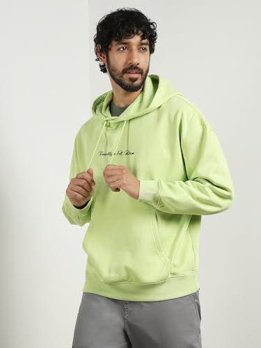 Image of Nobero Men's Graphic Printed Oversized Hoodie | Cotton Rich Fleece Hooded Sweatshirt | Relaxed Fit Casual Winter Wear for Men