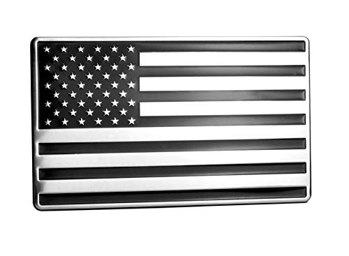 Image of USA American Embossed Stainless Steel Metal Flag 5 inchx3 inch Black & Chrome