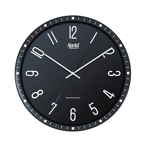 Image of Ajanta Home Decor Clock 14.5 Inch (365mm) Black | Luxury Silent Sweep Wall Clock | Stylish Modern Design | Model 6087